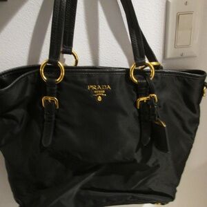 PRADA BLACK NYLON LARGE SHOPPER TOTE BAG